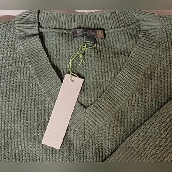 Good Luck Gem ribbing crop v-neck sweater Granite Green - Picture 3 of 4